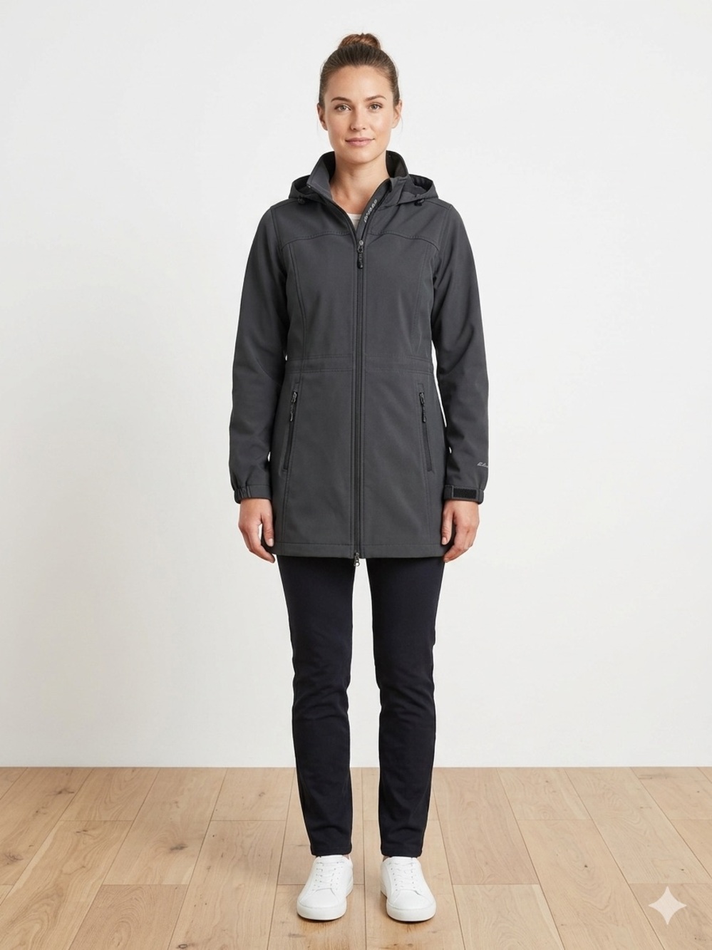 Eddie Bauer Dark Black Hooded Trench Jacket